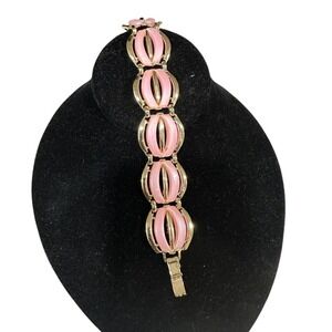 Vintage MCM Pink Thermoset  Bracelet Plastic & Gold  Tone Link Bracelet 6.75"